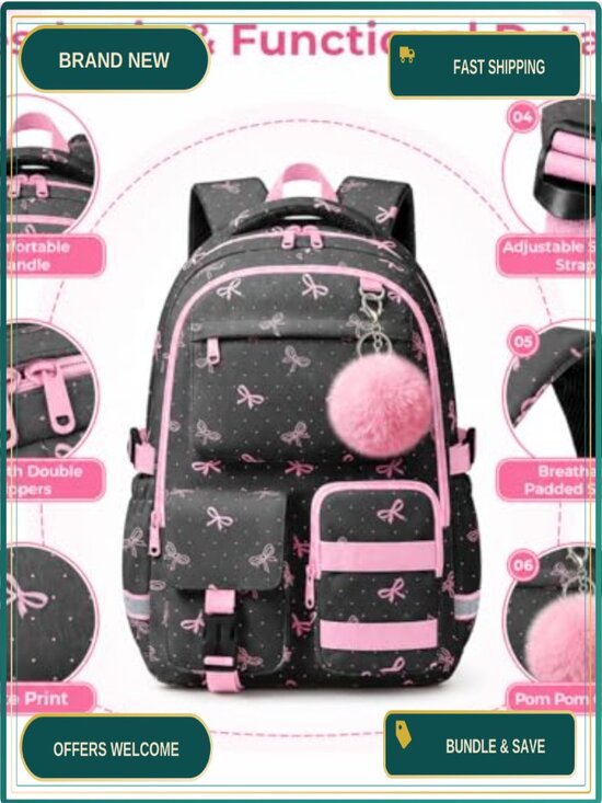 Cute Floral Print Backpack for Teen Girls, Large Capacity Multi-Pocket School main image 5